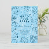 Invitation Fun Doodle Pool Party Graduation (Debout devant)