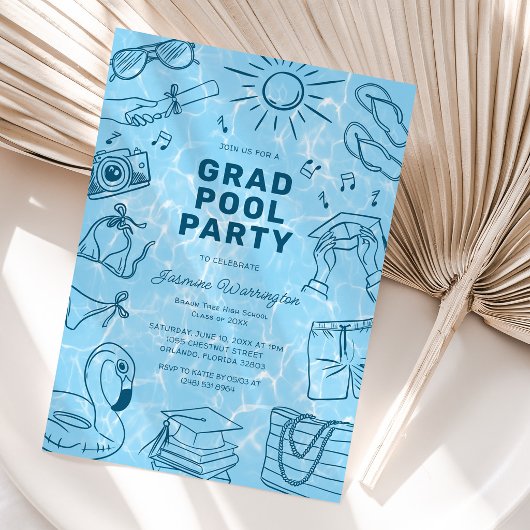 Invitation Fun Doodle Pool Party Graduation