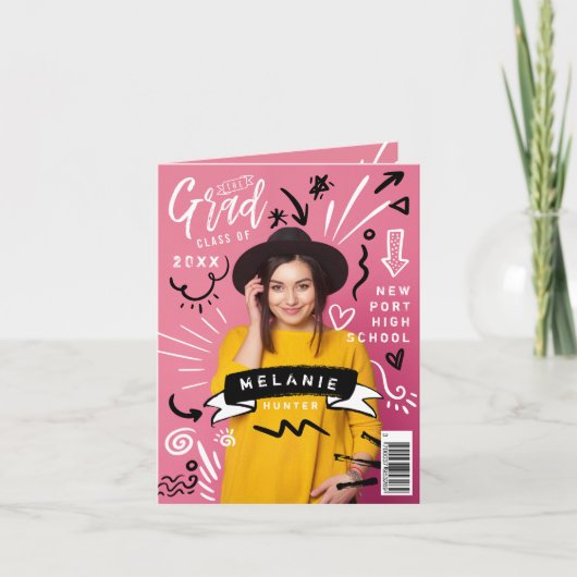 Invitation Fun Doodle Sketch Magazine Couverture Girl Grad (Devant)