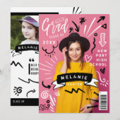 Invitation Fun Doodle Sketch Magazine Couverture Girl Grad (Devant / Derrière)