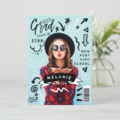 Invitation Fun Doodle Sketch Magazine Couverture Girl Grad Pa (Debout devant)