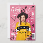 Invitation Fun Doodle Sketch Magazine Couverture Girl Grad Pa (Devant)