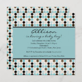 Invitation FUN Dots Baby shower de garçon bleu et Brown (Devant / Derrière)