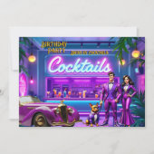 Invitation Fun Drive-in Cocktail Bar Birthday Couple Bulldog (Devant)