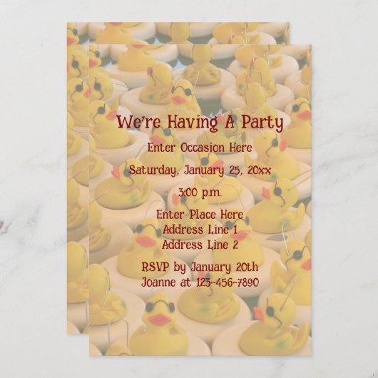 Invitation Fun Ducks en caoutchouc Jaune (Devant / Derrière)