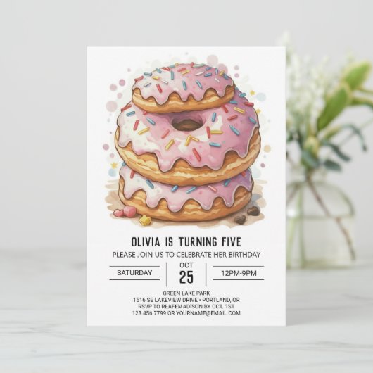 Invitation Fun Editable Donuts Anniversaire (Debout devant)