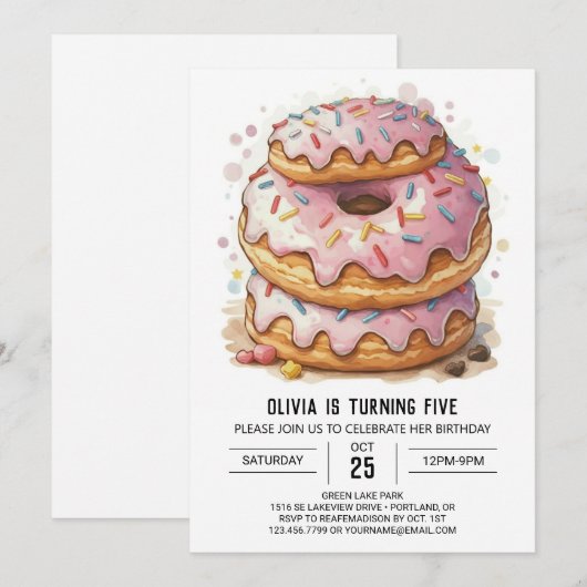 Invitation Fun Editable Donuts Anniversaire (Devant / Derrière)