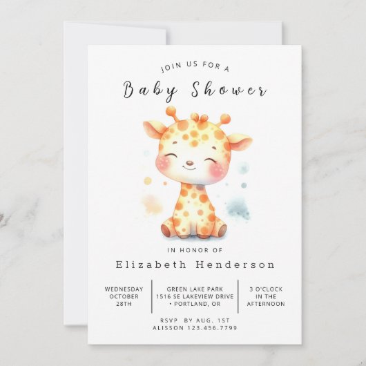 Invitation Fun Editable Giraffe Baby shower (Devant)