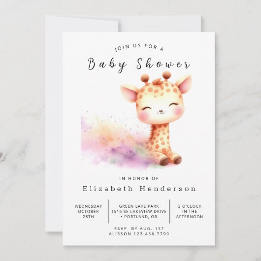 Invitation Fun Editable Giraffe Baby shower (Devant)