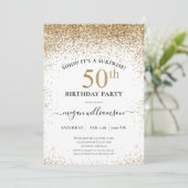 Invitation Fun Elegant Black Gold Parties scintillant 50e ann (Debout devant)