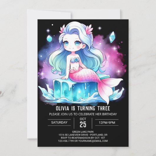 Invitation Fun Elegant Sirène Anniversaire (Devant)