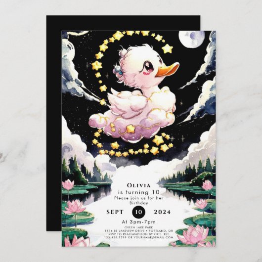 Invitation Fun Enchanted Canard Anniversaire (Devant / Derrière)