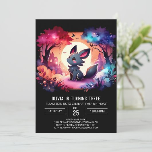 Invitation Fun Enchanted Wolf Anniversaire (Debout devant)