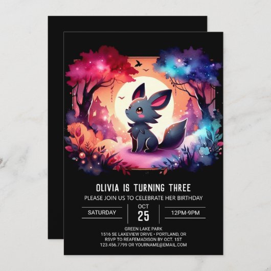 Invitation Fun Enchanted Wolf Anniversaire (Devant / Derrière)