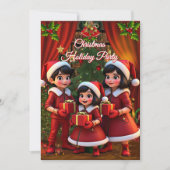 Invitation Fun Enfants Noël Vacances Rouge Vert Cadeaux (Devant)