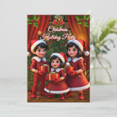 Invitation Fun Enfants Noël Vacances Rouge Vert Cadeaux (Debout devant)