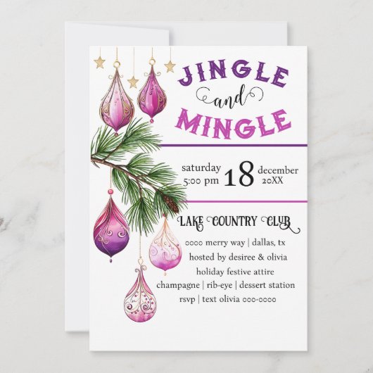 Invitation Fun et Festive Jingle et Mingle Pink Party (Devant)