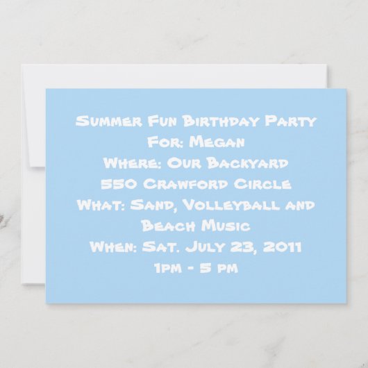 Invitation Fun été fête d'anniversaire (Dos)