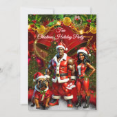Invitation Fun Ethnic Christmas Holiday Red Couple Dog (Devant)