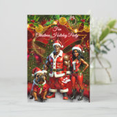 Invitation Fun Ethnic Christmas Holiday Red Couple Dog (Debout devant)