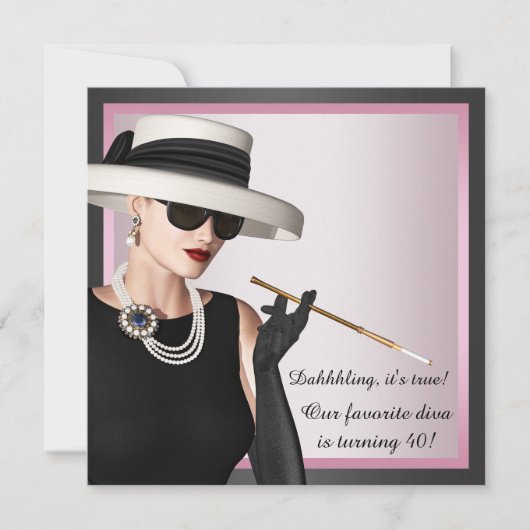 Invitation Fun Favorite Diva Femme Rose et Noir Anniversaire (Devant)