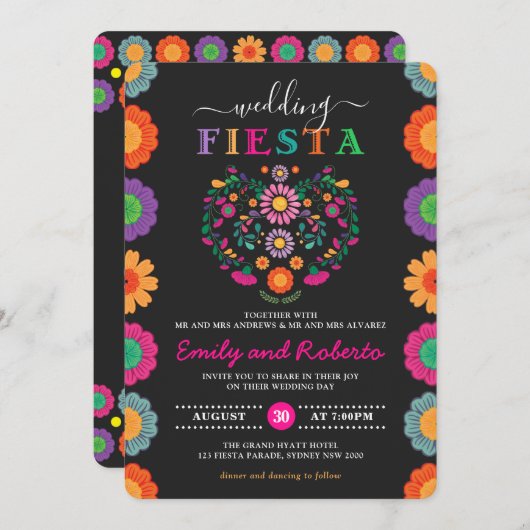 Invitation Fun & Festif Mariage Fiesta Floral Mexicaine Wreat (Devant / Derrière)
