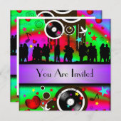 Invitation Fun festival de musique rétro colorée (Devant / Derrière)