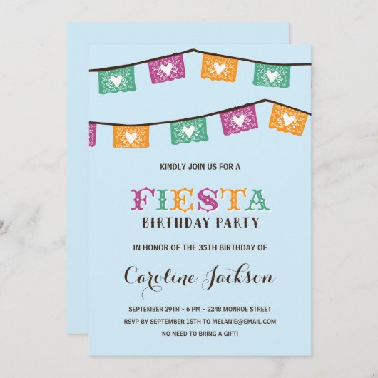Invitation Fun Fiesta | Fête d'anniversaire moderne (Devant / Derrière)