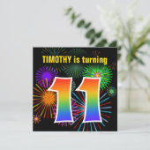 Invitation Fun Fireworks + Rainbow Motif "11" Anniversaire # (Debout devant)