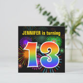 Invitation Fun Fireworks + Rainbow Motif "13" Anniversaire # (Debout devant)