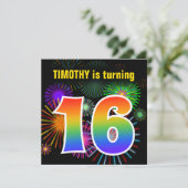 Invitation Fun Fireworks + Rainbow Motif "16" Anniversaire # (Debout devant)