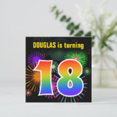 Invitation Fun Fireworks + Rainbow Motif "18" Anniversaire # (Debout devant)