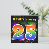 Invitation Fun Fireworks + Rainbow Motif "25" Anniversaire # (Debout devant)