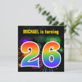 Invitation Fun Fireworks + Rainbow Motif "26" Anniversaire # (Debout devant)