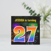 Invitation Fun Fireworks + Rainbow Motif "27" Anniversaire # (Debout devant)