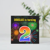 Invitation Fun Fireworks + Rainbow Motif "2" Anniversaire # (Debout devant)