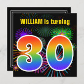 Invitation Fun Fireworks + Rainbow Motif "30" Anniversaire # (Devant / Derrière)