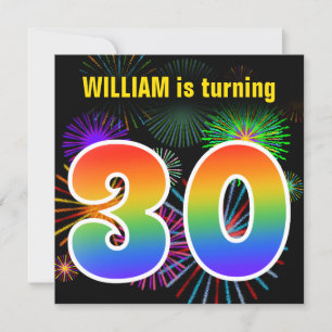 Invitation Fun Fireworks + Rainbow Motif "30" Anniversaire #