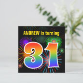 Invitation Fun Fireworks + Rainbow Motif "31" Anniversaire # (Debout devant)