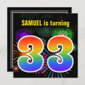 Invitation Fun Fireworks + Rainbow Motif "33" Anniversaire # (Devant / Derrière)
