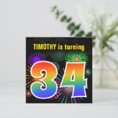 Invitation Fun Fireworks + Rainbow Motif "34" Anniversaire # (Debout devant)