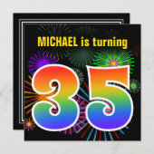 Invitation Fun Fireworks + Rainbow Motif "35" Anniversaire # (Devant / Derrière)