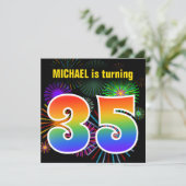 Invitation Fun Fireworks + Rainbow Motif "35" Anniversaire # (Debout devant)