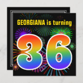 Invitation Fun Fireworks + Rainbow Motif "36" Anniversaire # (Devant / Derrière)