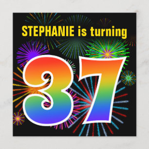 Invitation Fun Fireworks + Rainbow Motif "37" Anniversaire #