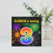 Invitation Fun Fireworks + Rainbow Motif "3" Anniversaire # (Debout devant)