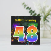 Invitation Fun Fireworks + Rainbow Motif "48" Anniversaire # (Debout devant)