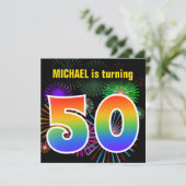 Invitation Fun Fireworks + Rainbow Motif "50" Anniversaire # (Debout devant)