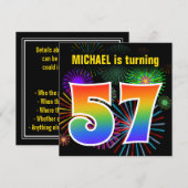 Invitation Fun Fireworks + Rainbow Motif "57" Anniversaire # (Devant / Derrière)