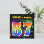 Invitation Fun Fireworks + Rainbow Motif "57" Anniversaire # (Debout devant)